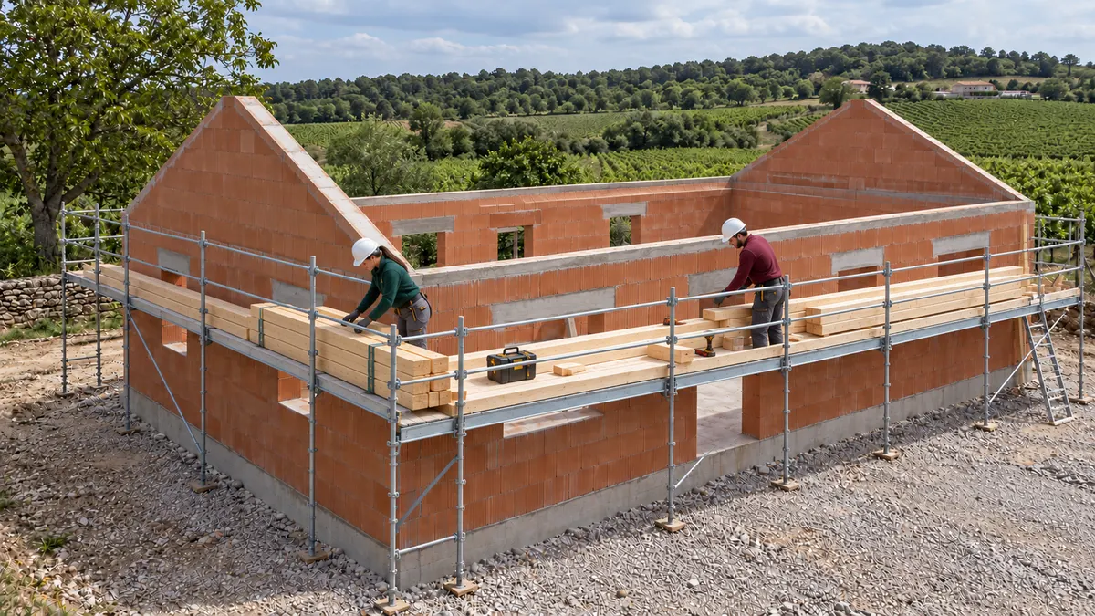 Étape 2 : Étape 2 : installer le chantier de charpente — illustration générée