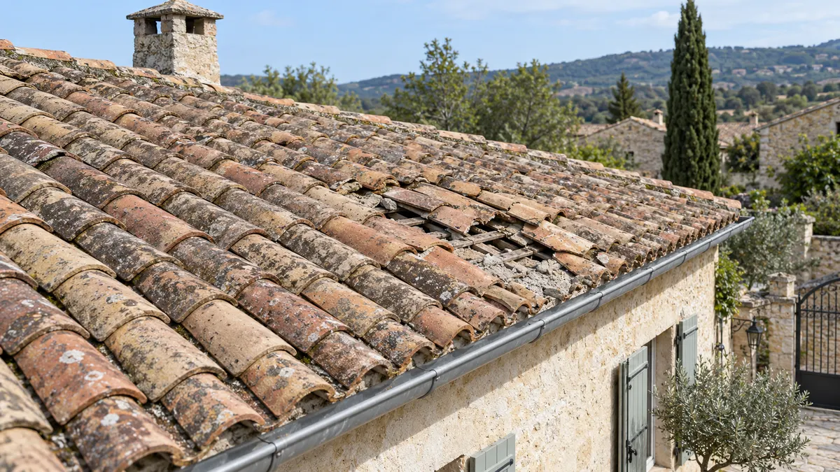Avant : Réparation localisée de toiture, état initial illustré